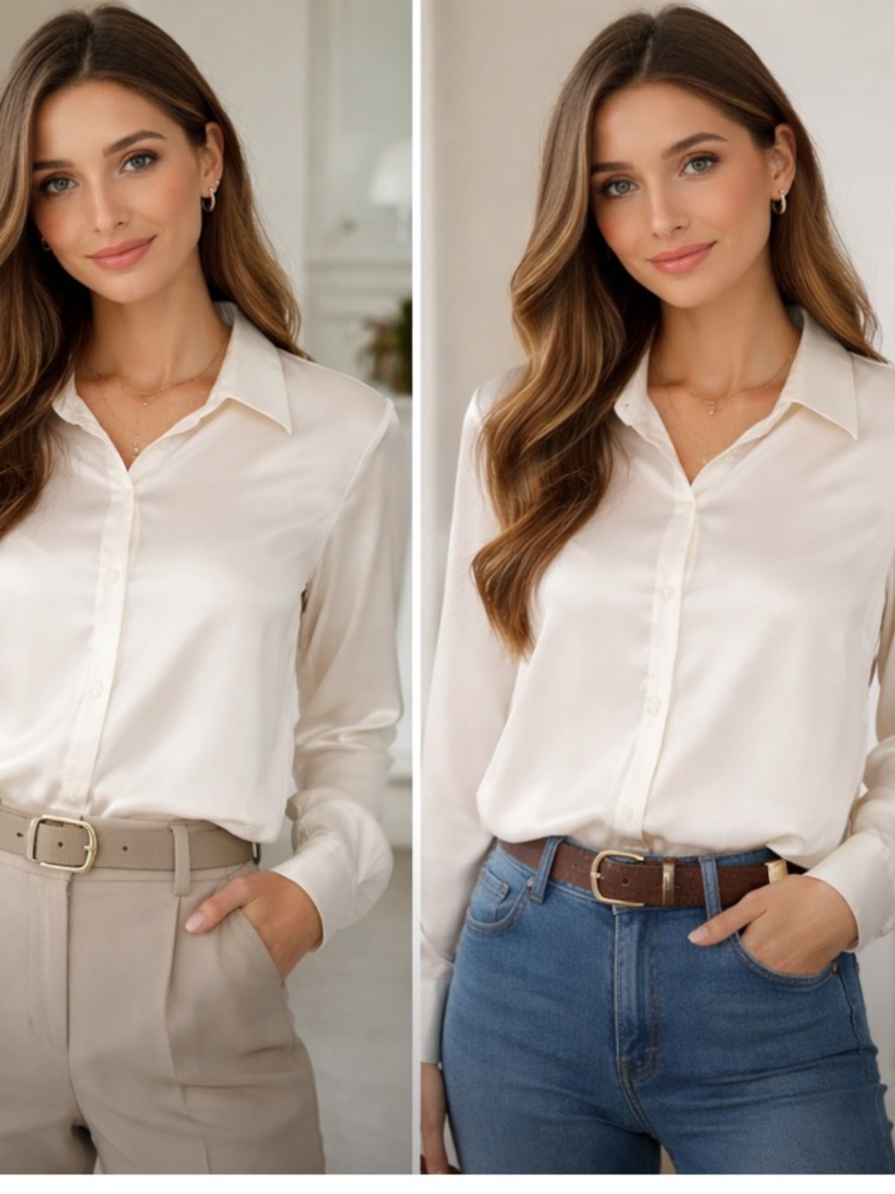 Jaclyn Smith Soft Cream Button-Down Collared Blouse